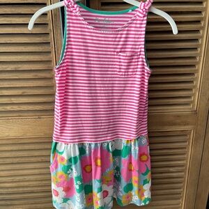 Mini Boden Pink Striped Dress with Floral Skirt